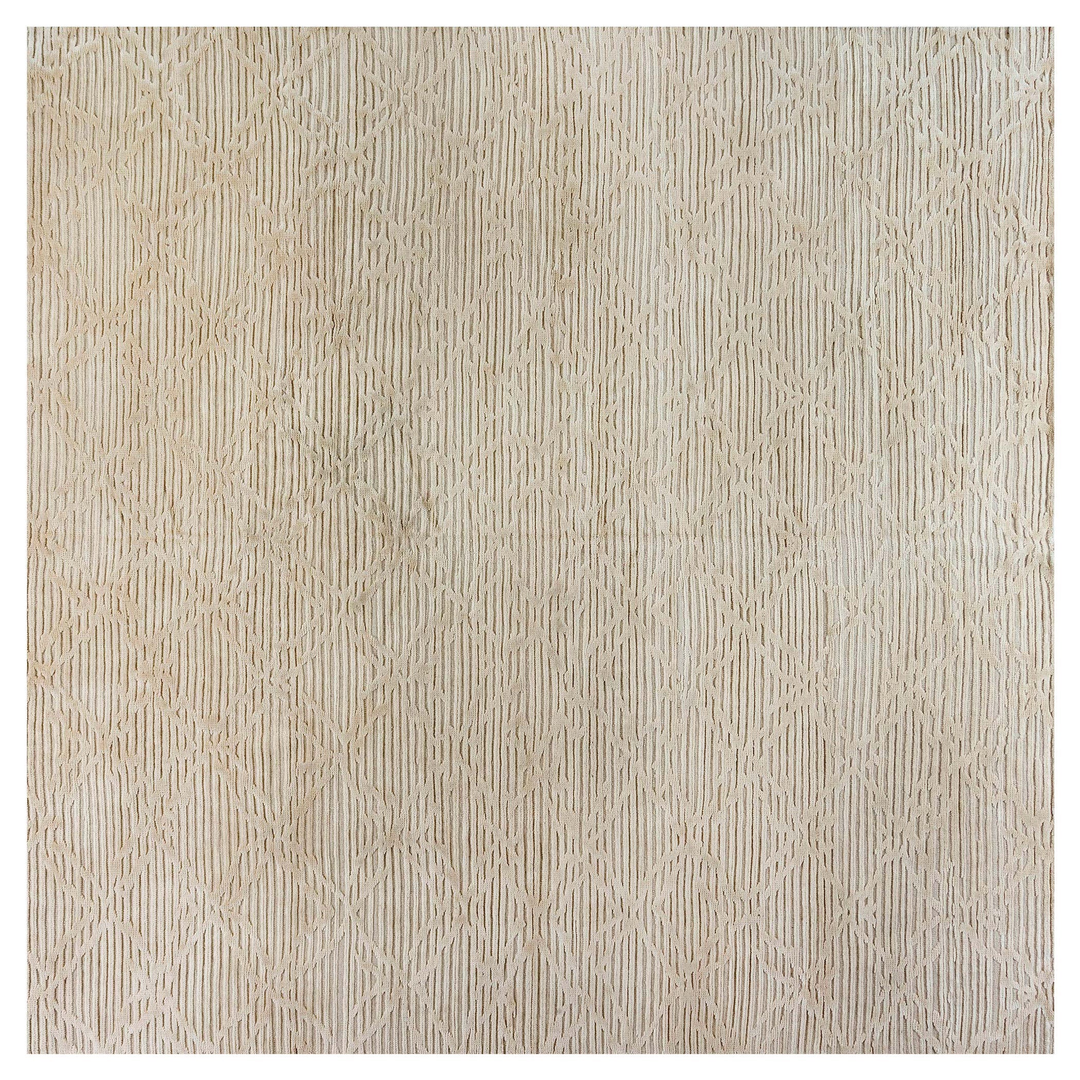 Modern Beige High-low Knotted Wool Rug by Doris Leslie Blau