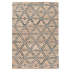Tapis Kilim moderne beige à motif géométrique en laine tissé à plat
