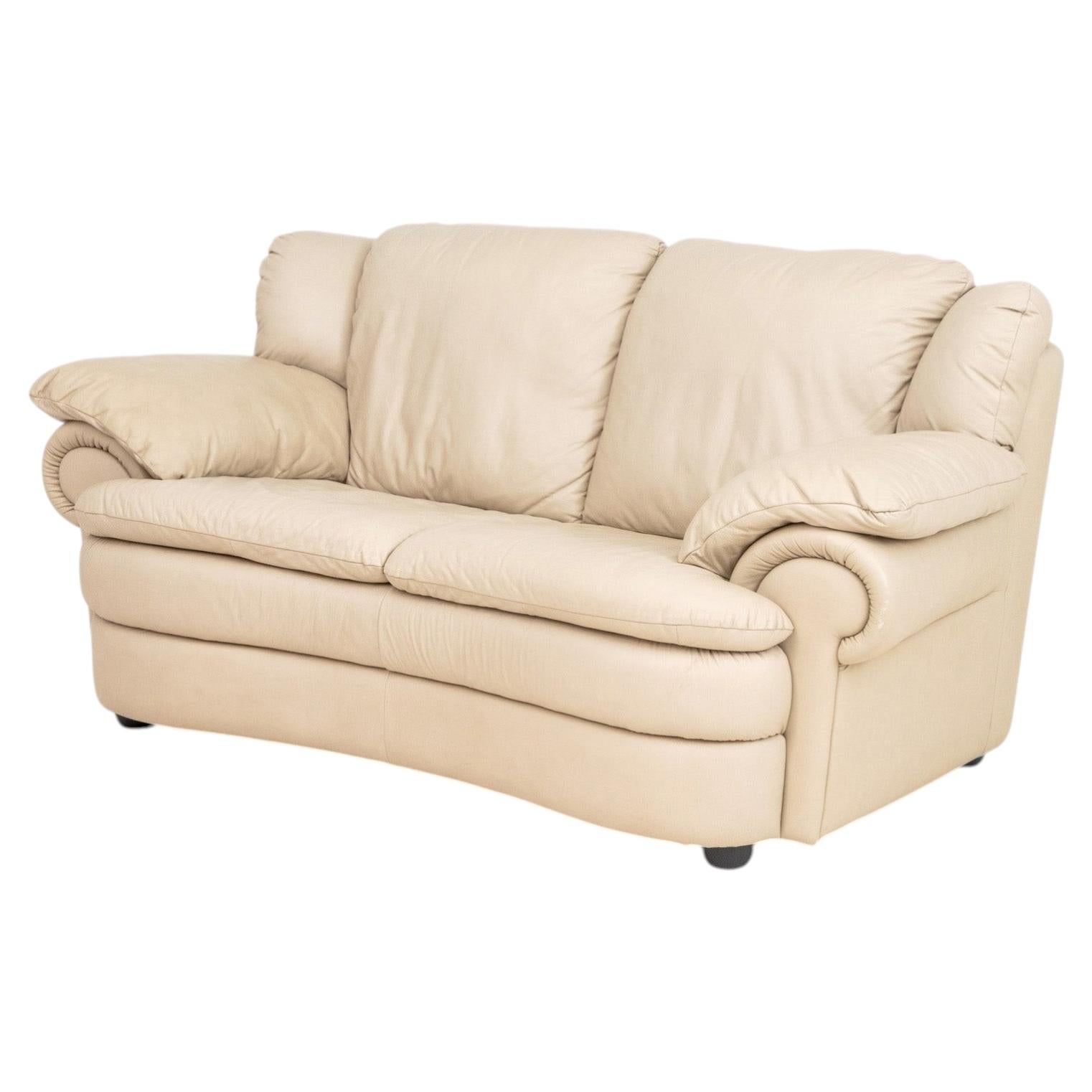 Modern Beige Leather Upholstered 2-Seat Sofa
