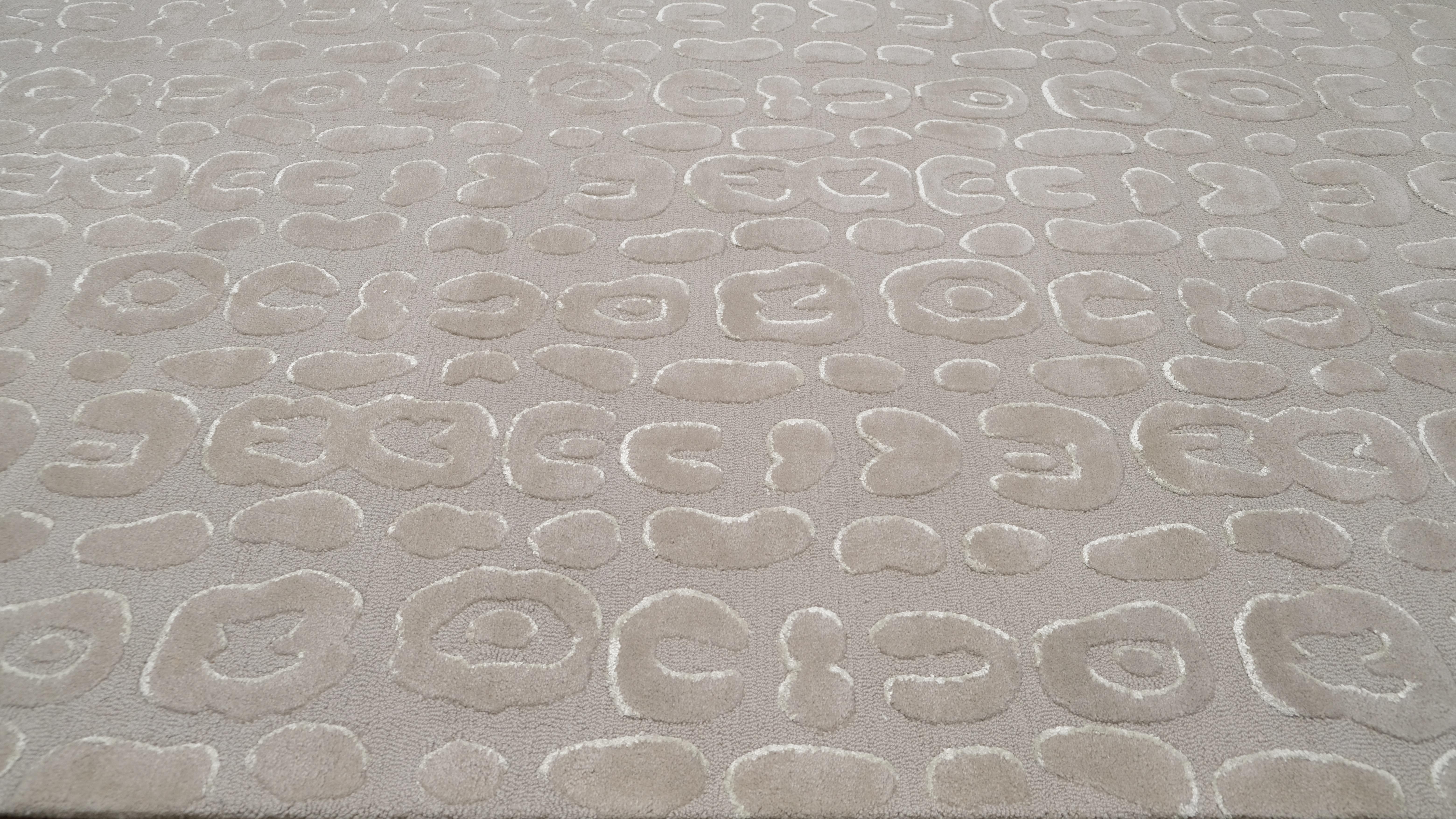 Asiatique Tapis moderne en laine beige à motif léopard fait à la main 9'x12' en vente