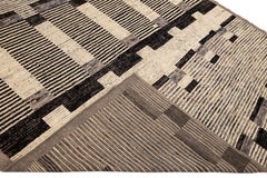 Modern Beige Moroccan Style Handmade Brown Geometric Pattern Wool Rug