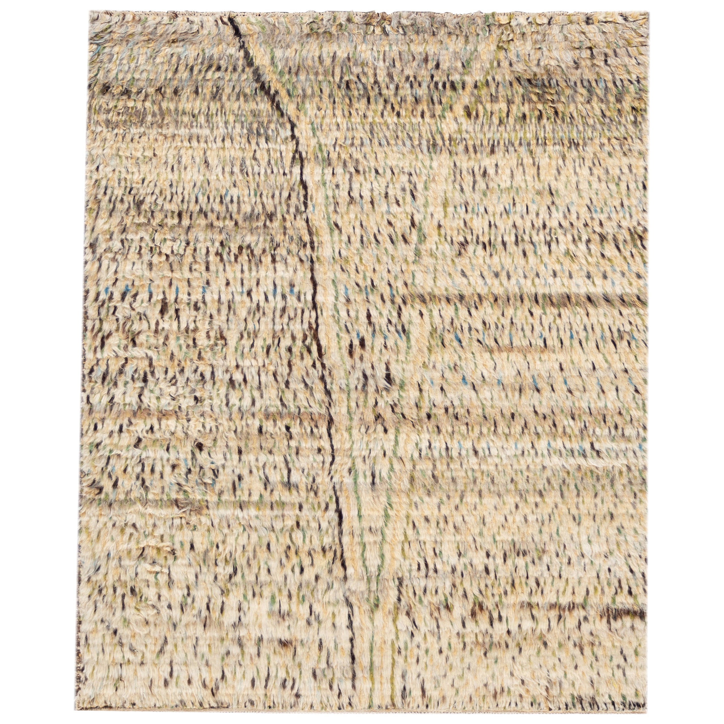 Tappeto moderno in lana beige in stile marocchino con disegno a trifoglio