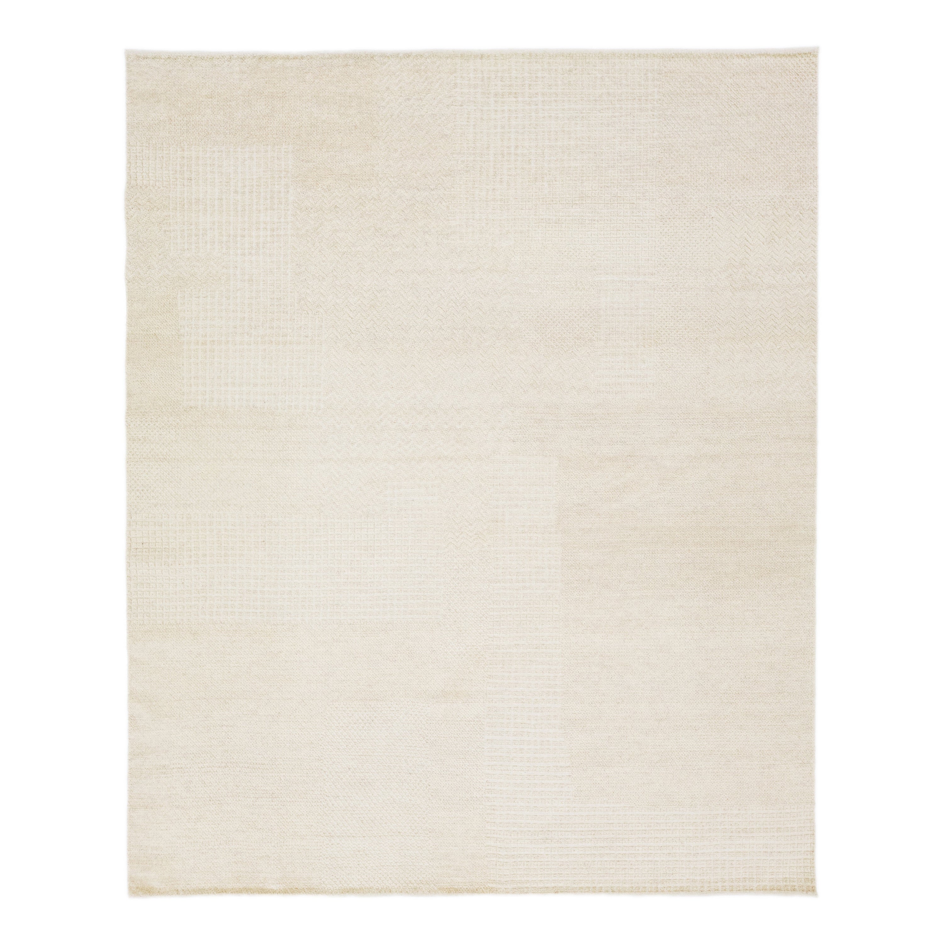Tappeto moderno in lana beige in stile marocchino con motivo geometrico