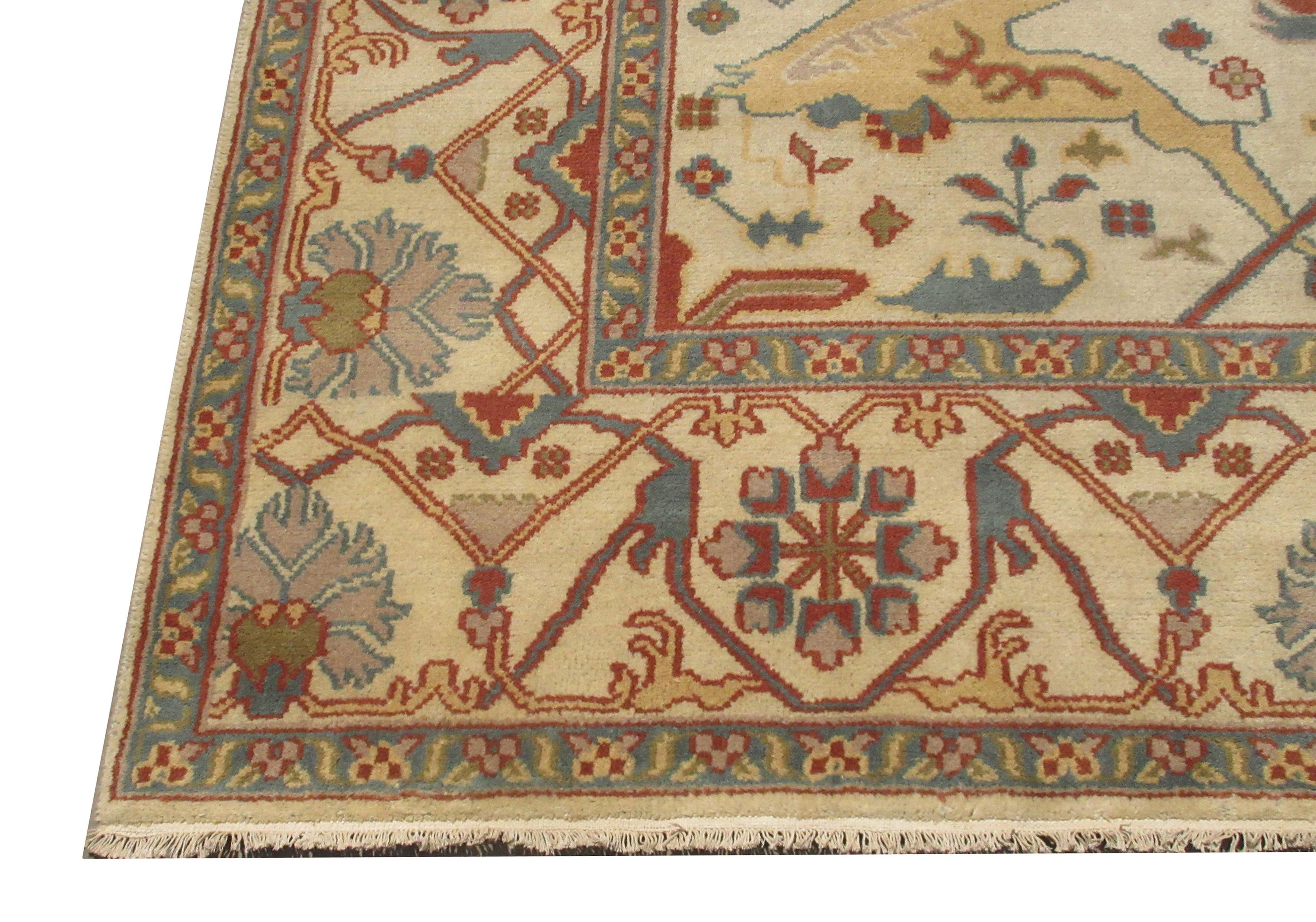 Hand-Knotted Modern Beige Oushak For Sale