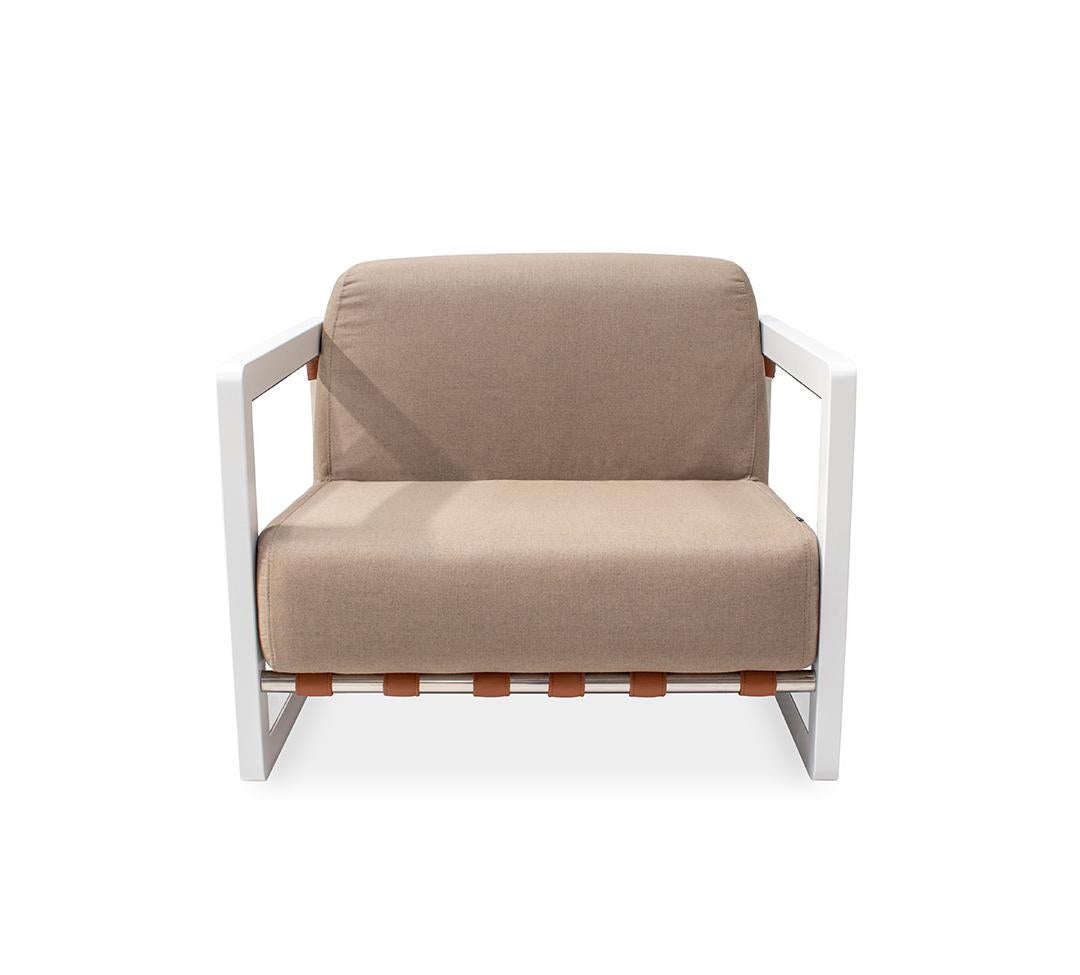 Beigefarbener Outdoor-Stuhl mit Edelstahlrahmen und wasserdichtem Stoff (Moderne) im Angebot