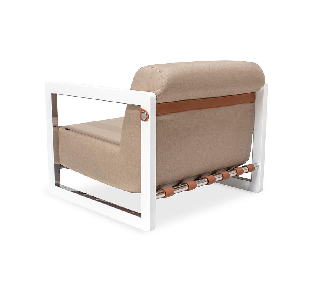 Beigefarbener Outdoor-Stuhl mit Edelstahlrahmen und wasserdichtem Stoff (Portugiesisch) im Angebot