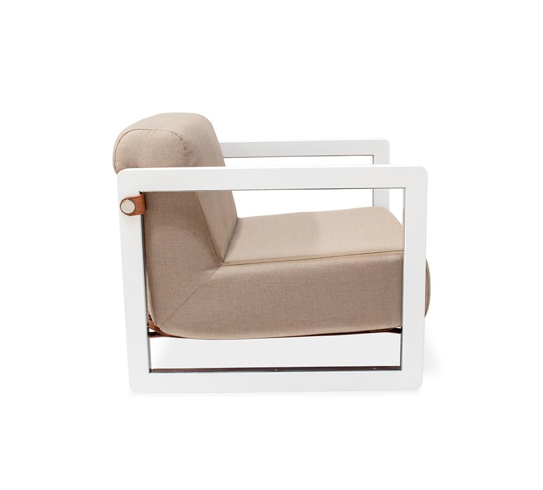 Beigefarbener Outdoor-Stuhl mit Edelstahlrahmen und wasserdichtem Stoff im Zustand „Neu“ im Angebot in Santo Tirso, PT