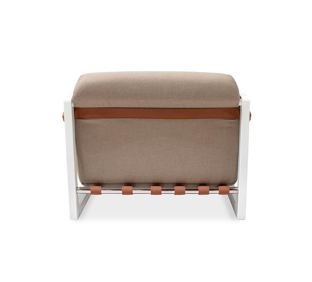 Beigefarbener Outdoor-Stuhl mit Edelstahlrahmen und wasserdichtem Stoff im Angebot 2