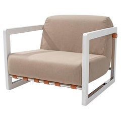 Modern Beige Outdoor Armchair Stainless Steel and Waterproof Fabric