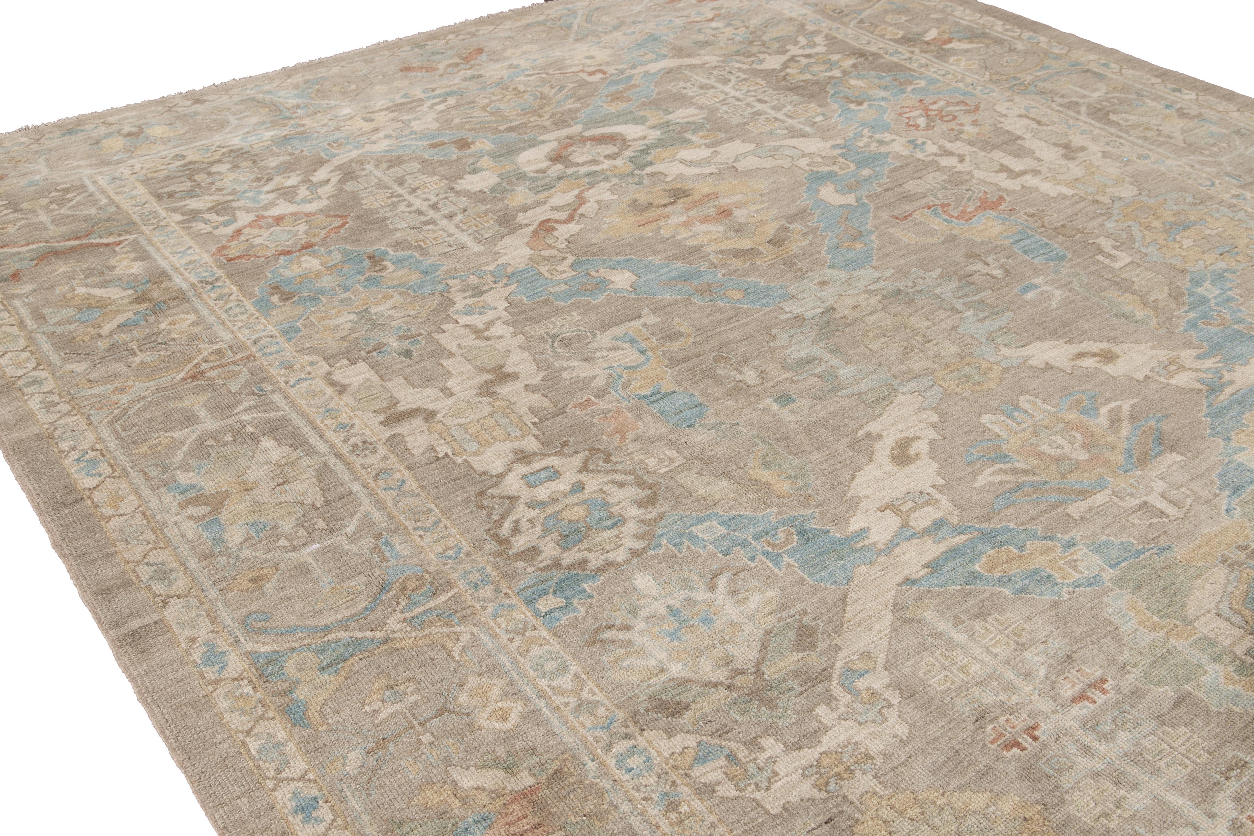 Moderner moderner beiger handgefertigter Sultanabad-Wollteppich mit Blumenmuster im Angebot 2