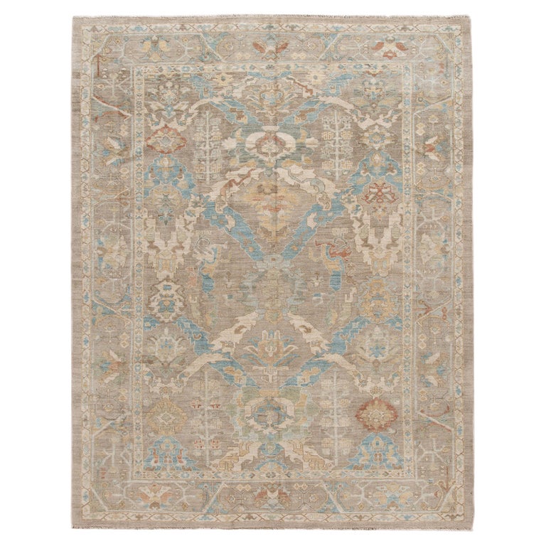 Modern Beige Sultanabad Handmade Floral Wool Rug For Sale at 1stDibs