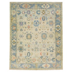 Tapis moderne en laine beige Sultanabad à motifs floraux multicolores