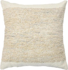 Modern Beige Wool and Cotton Pillow With Striped Chic Pattern