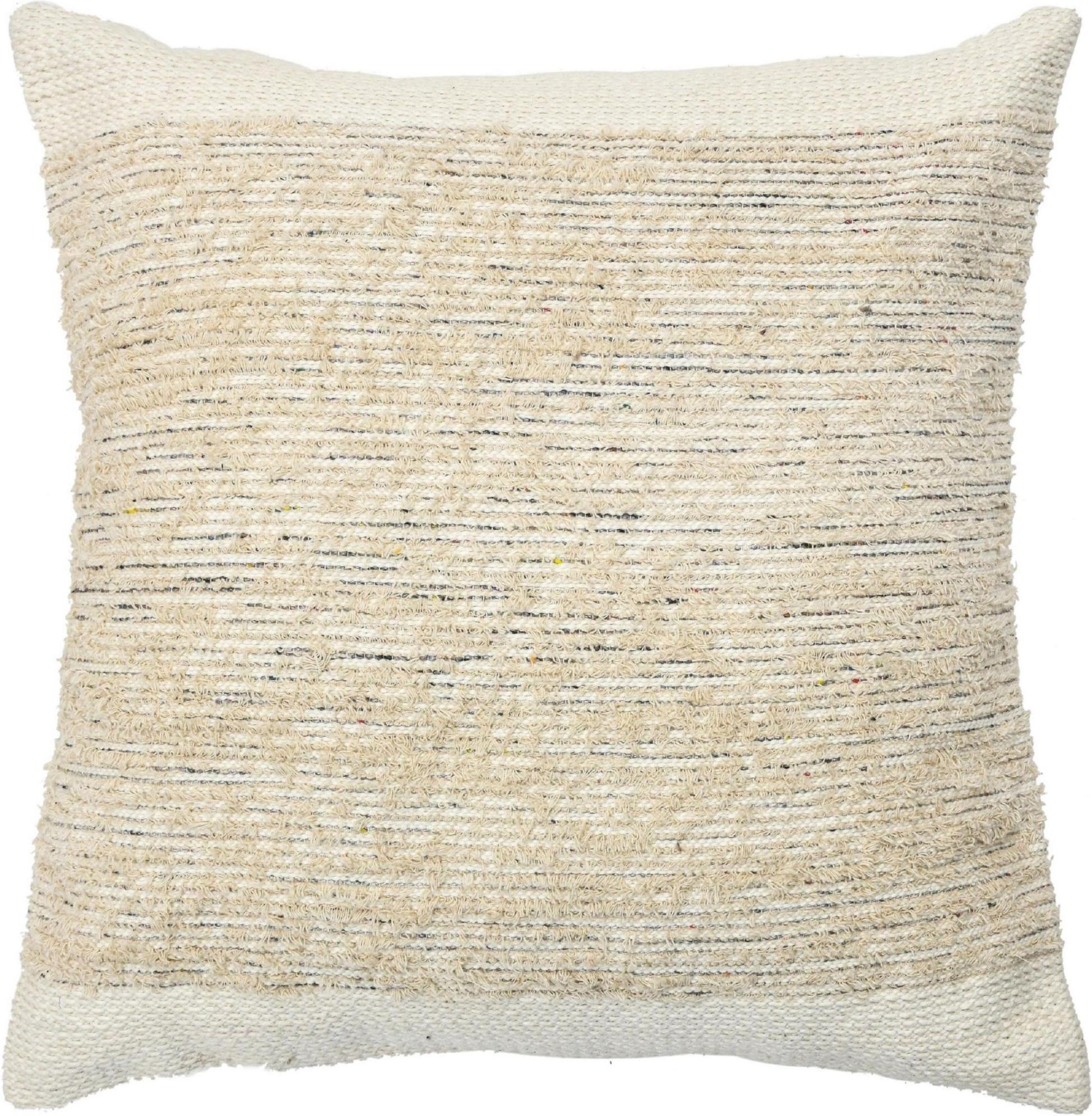 Hand-Knotted Modern Beige Wool and Cotton Pillow With Striped Chic Pattern  For Sale
