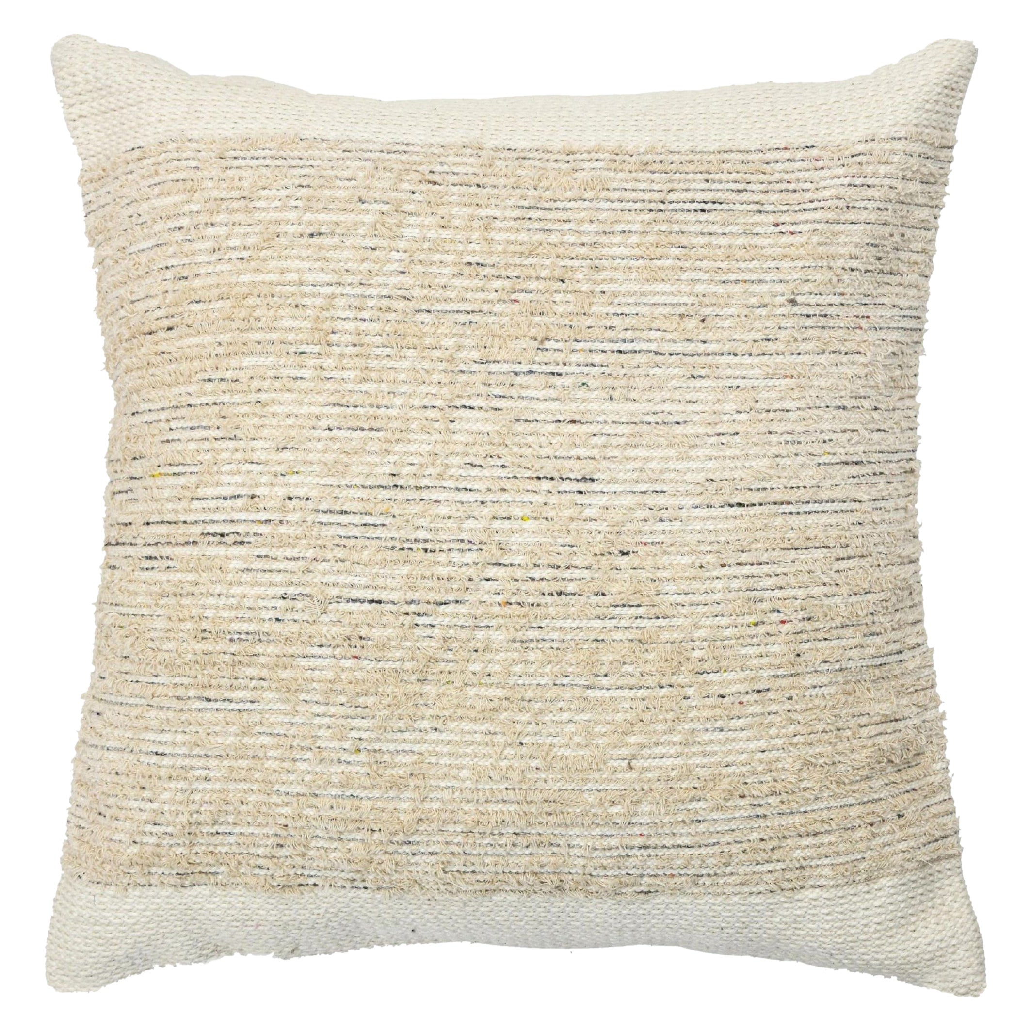 Cojín moderno de lana y algodón beige con estampado chic de rayas