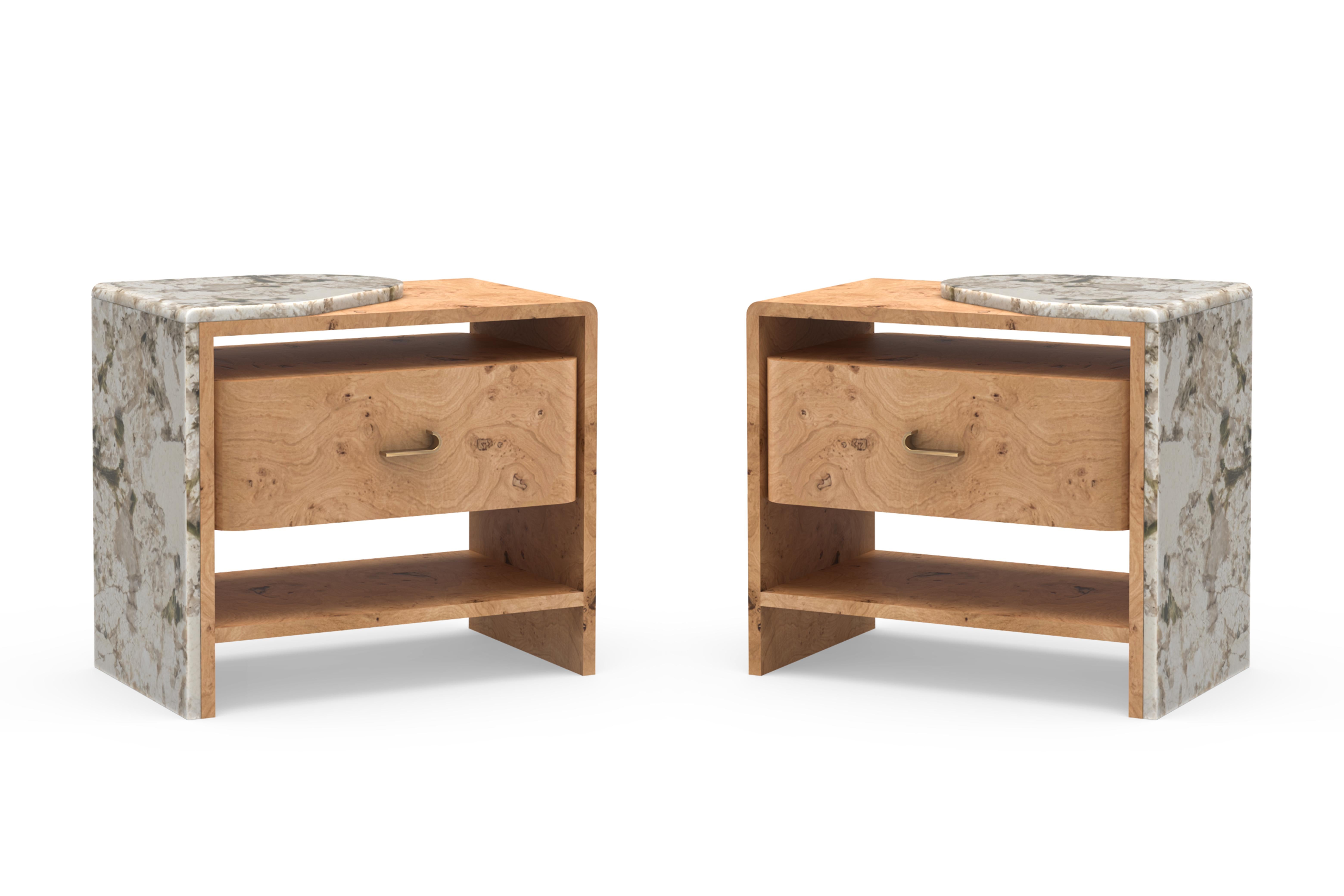 Burl Modern Belmonte Bedside Table, Patagonia Granite, Handmade Portugal Greenapple For Sale