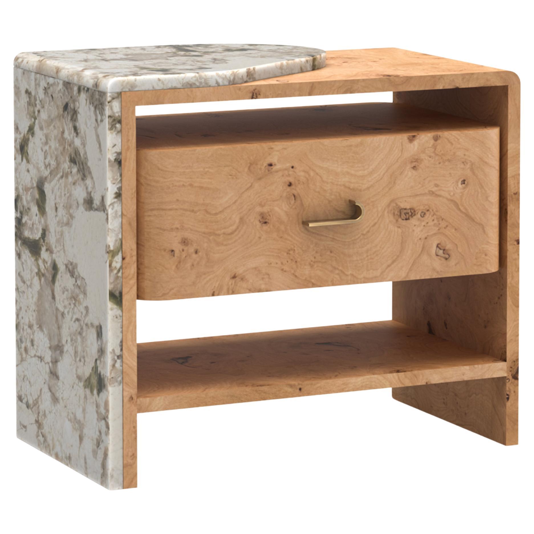 Modern Belmonte Bedside Table, Patagonia Granite, Handmade Portugal Greenapple