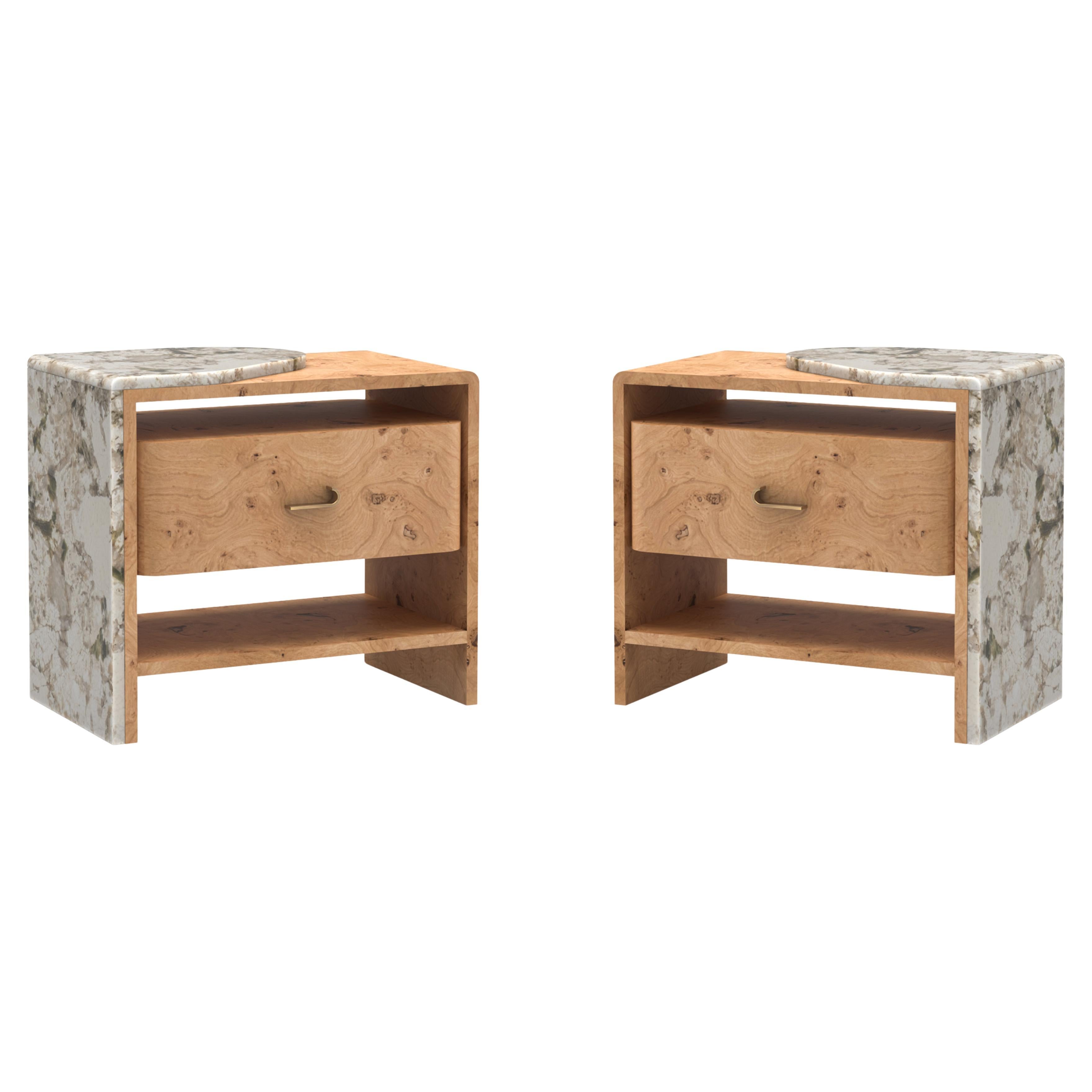Modern Belmonte Bedside Table, Patagonia Granite, Handmade Portugal Greenapple