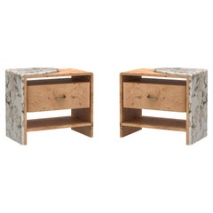 Modern Belmonte Bedside Table, Patagonia Granite, Handmade Portugal Greenapple