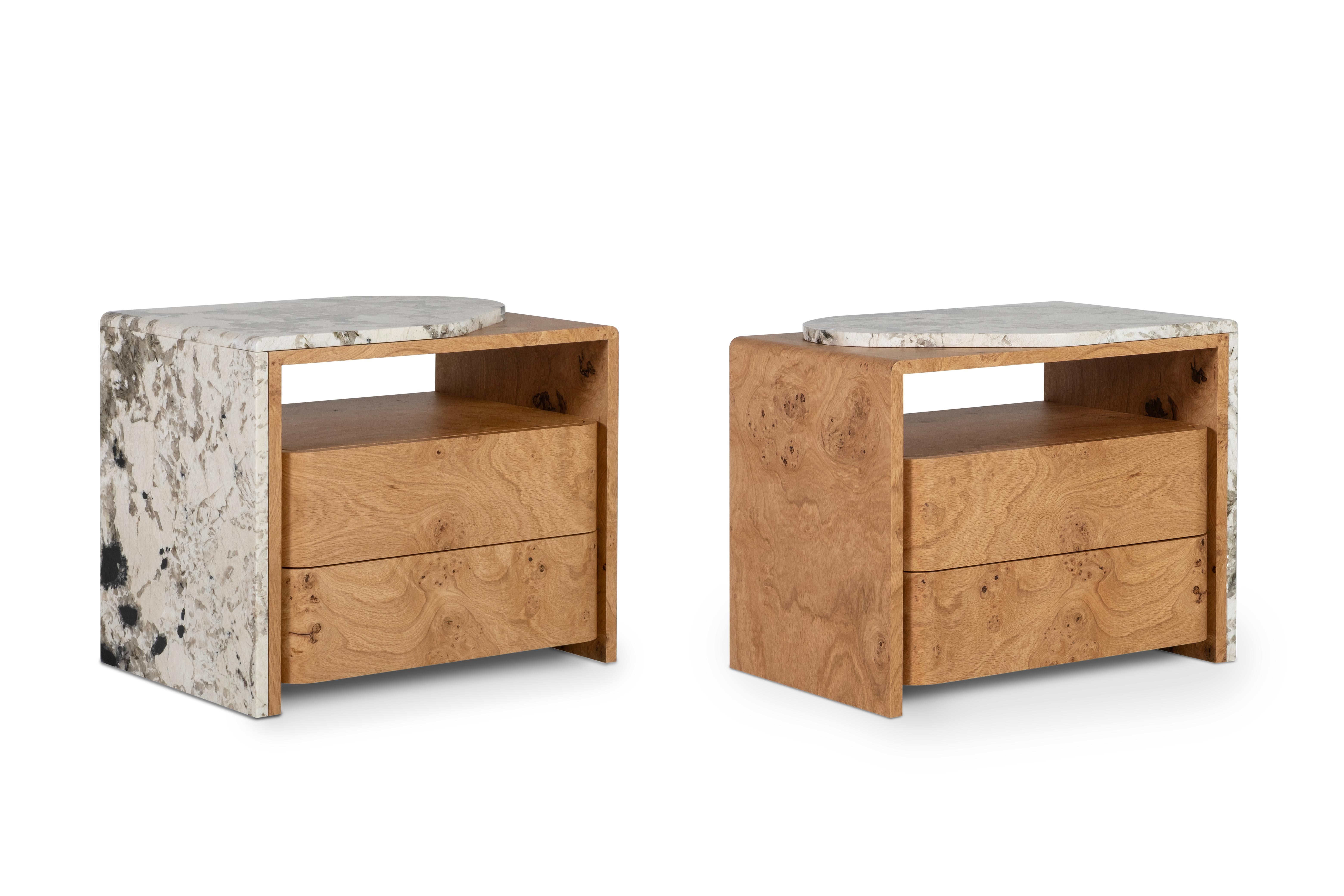 Portuguese Modern Belmonte Bedside Table SET/2 Natural Quartz, Handmade Portugal Greenapple For Sale