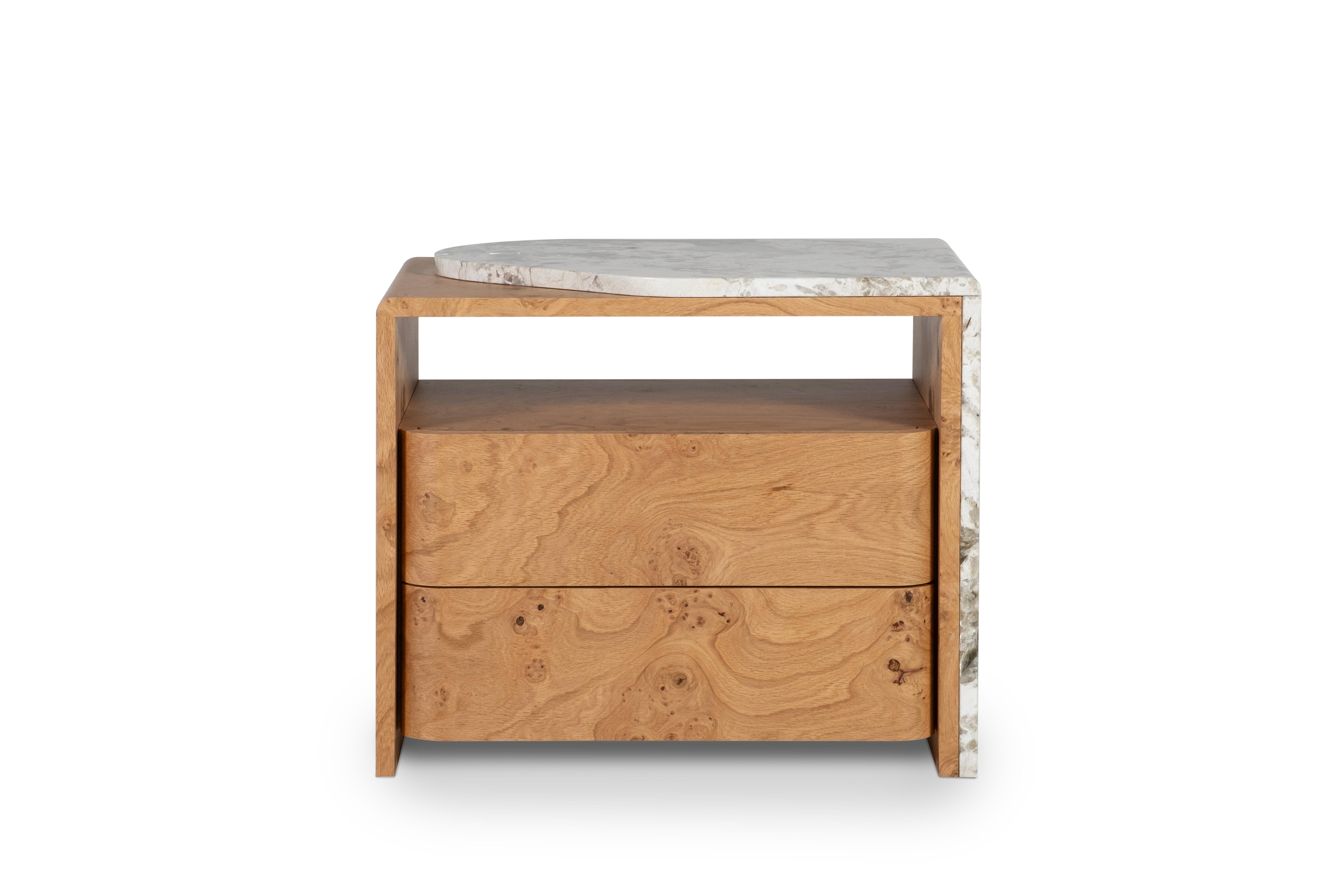 Hand-Crafted Modern Belmonte Bedside Table SET/2 Natural Quartz, Handmade Portugal Greenapple For Sale