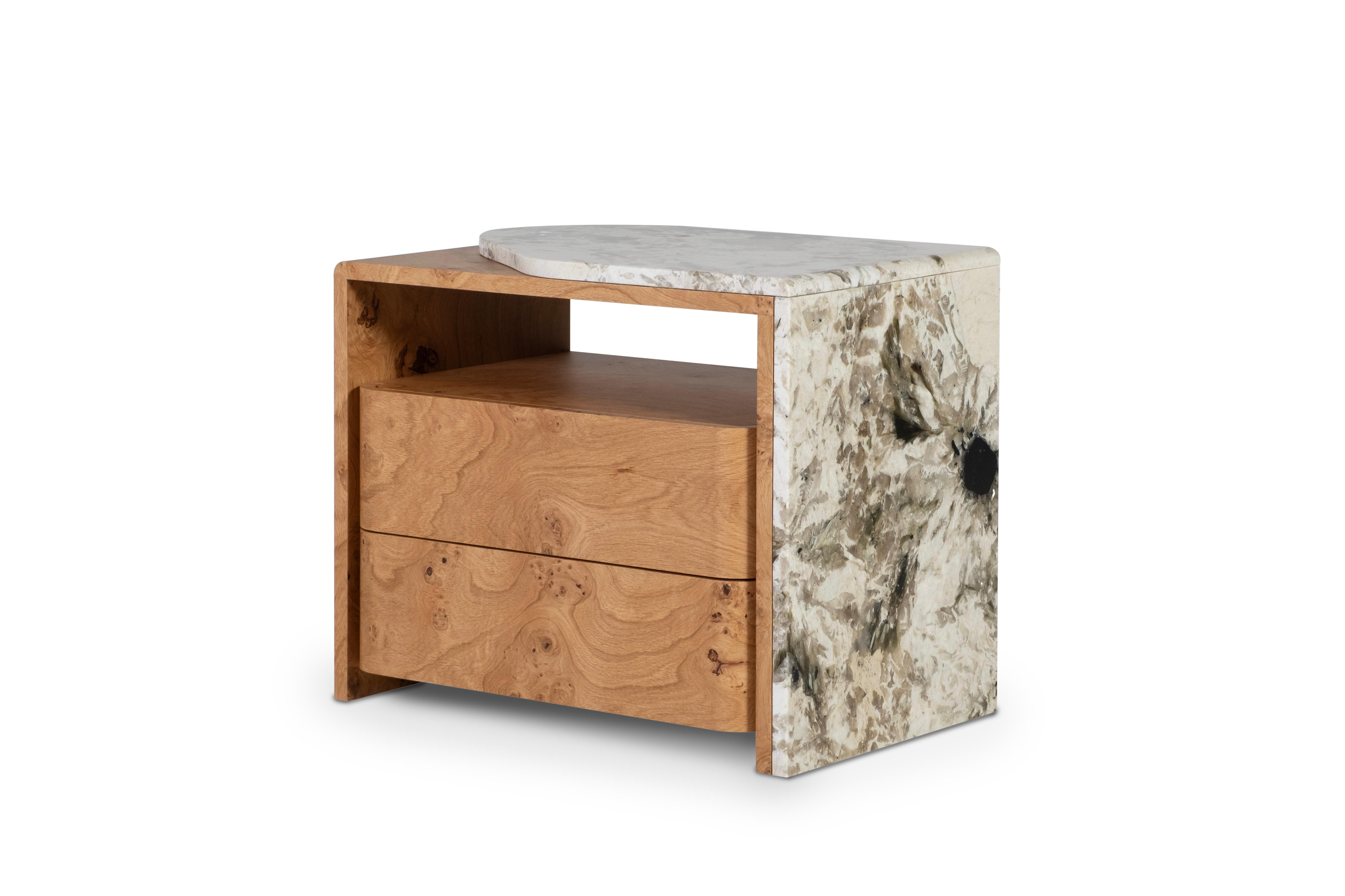 Modern Belmonte Bedside Table SET/2 Natural Quartz, Handmade Portugal Greenapple In New Condition For Sale In Lisboa, PT