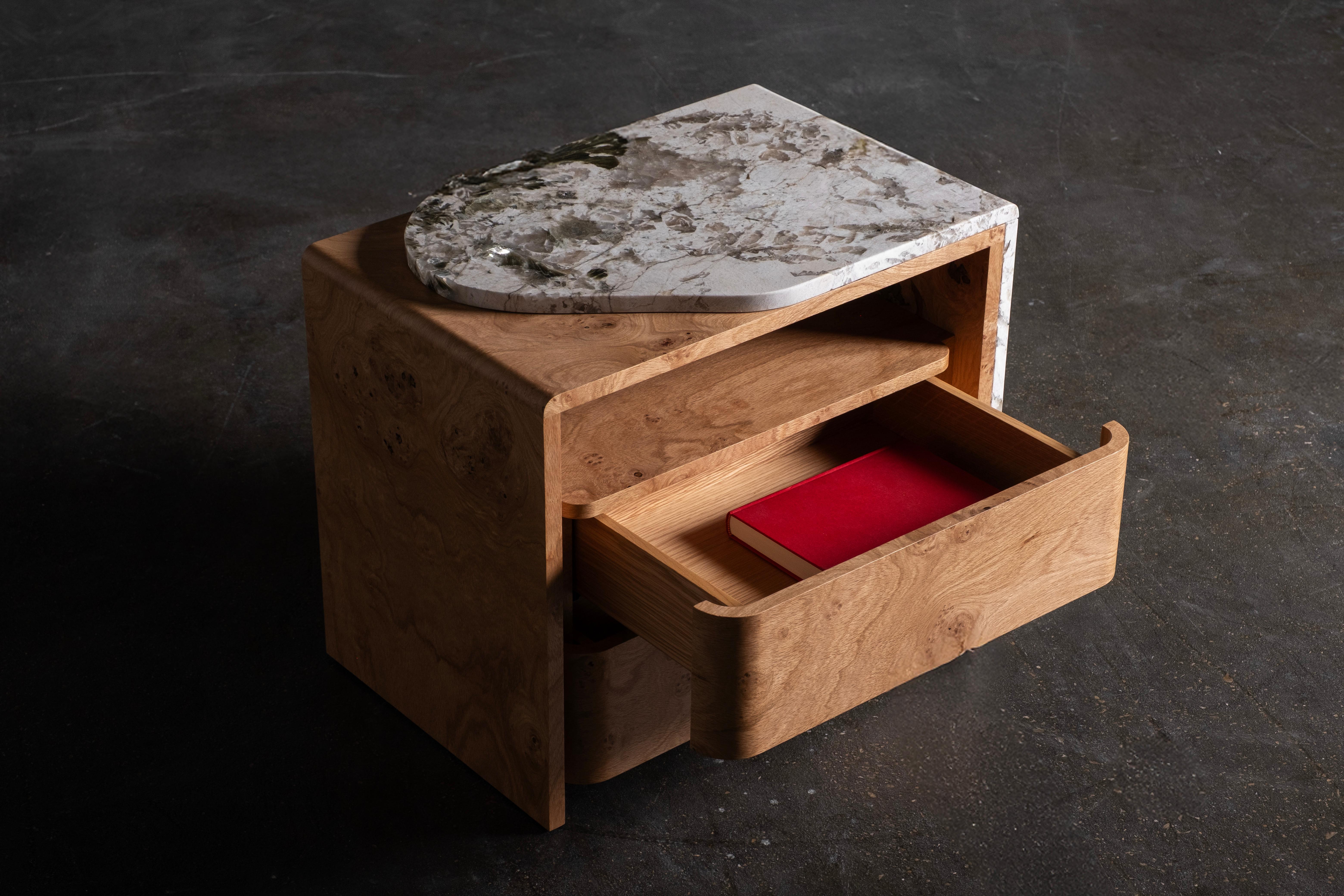 Contemporary Modern Belmonte Bedside Table SET/2 Natural Quartz, Handmade Portugal Greenapple For Sale