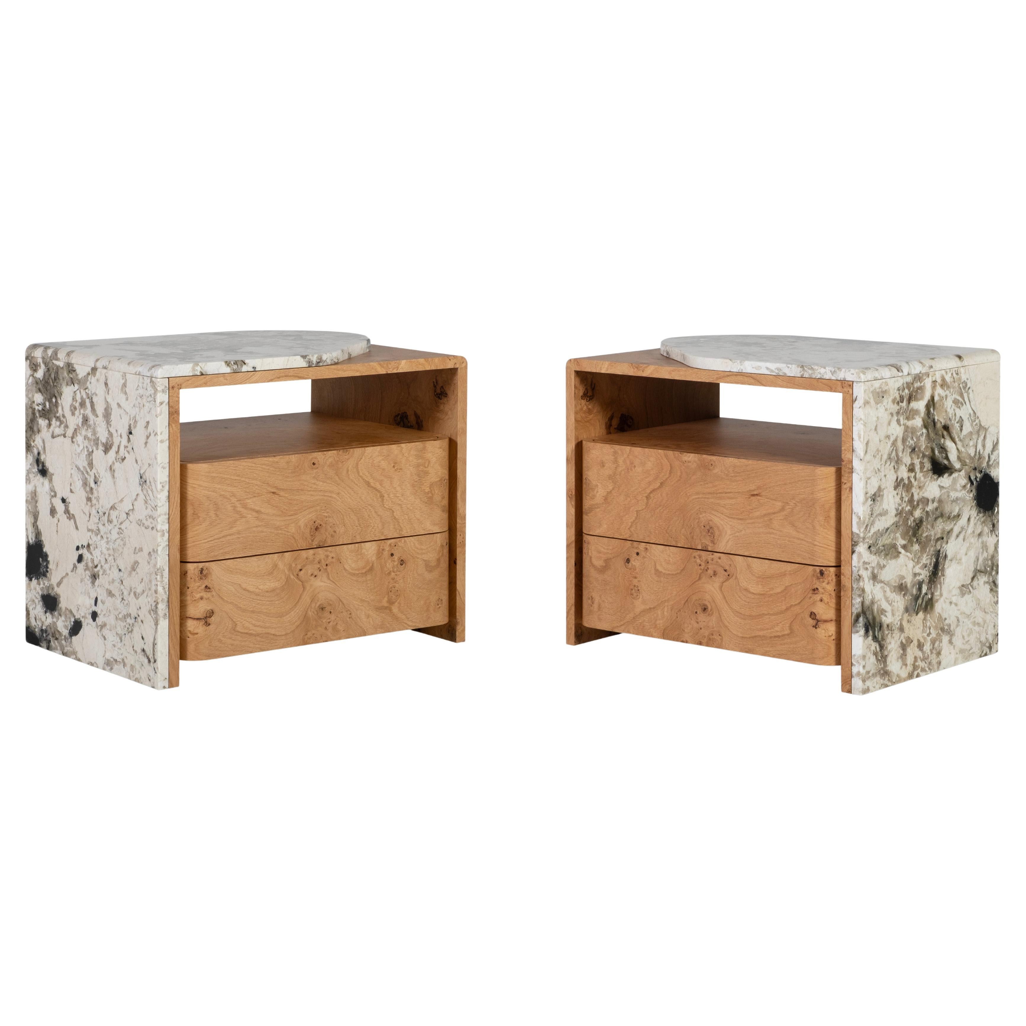 Modern Belmonte Bedside Table SET/2 Natural Quartz, Handmade Portugal Greenapple For Sale