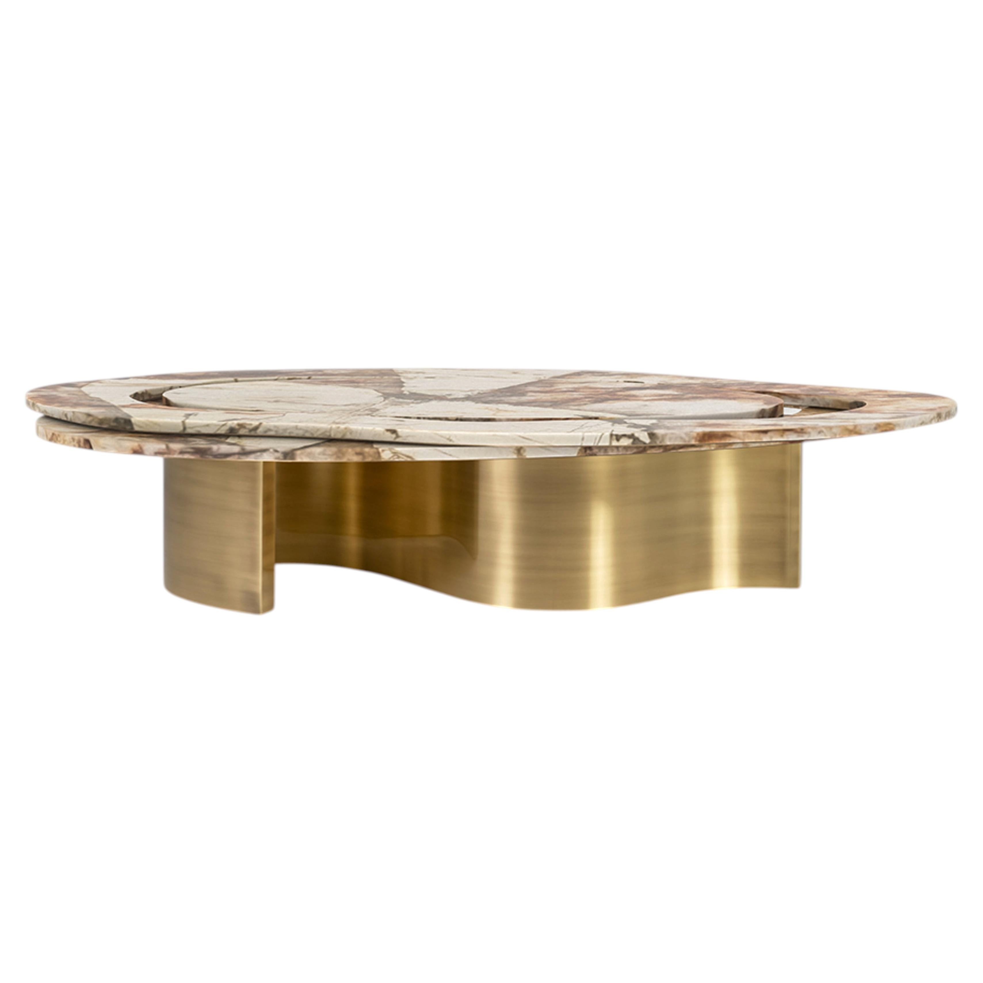 Modern Benagil Patagonia Quartz and Brass Coffee Table, Handmade by Greenapple