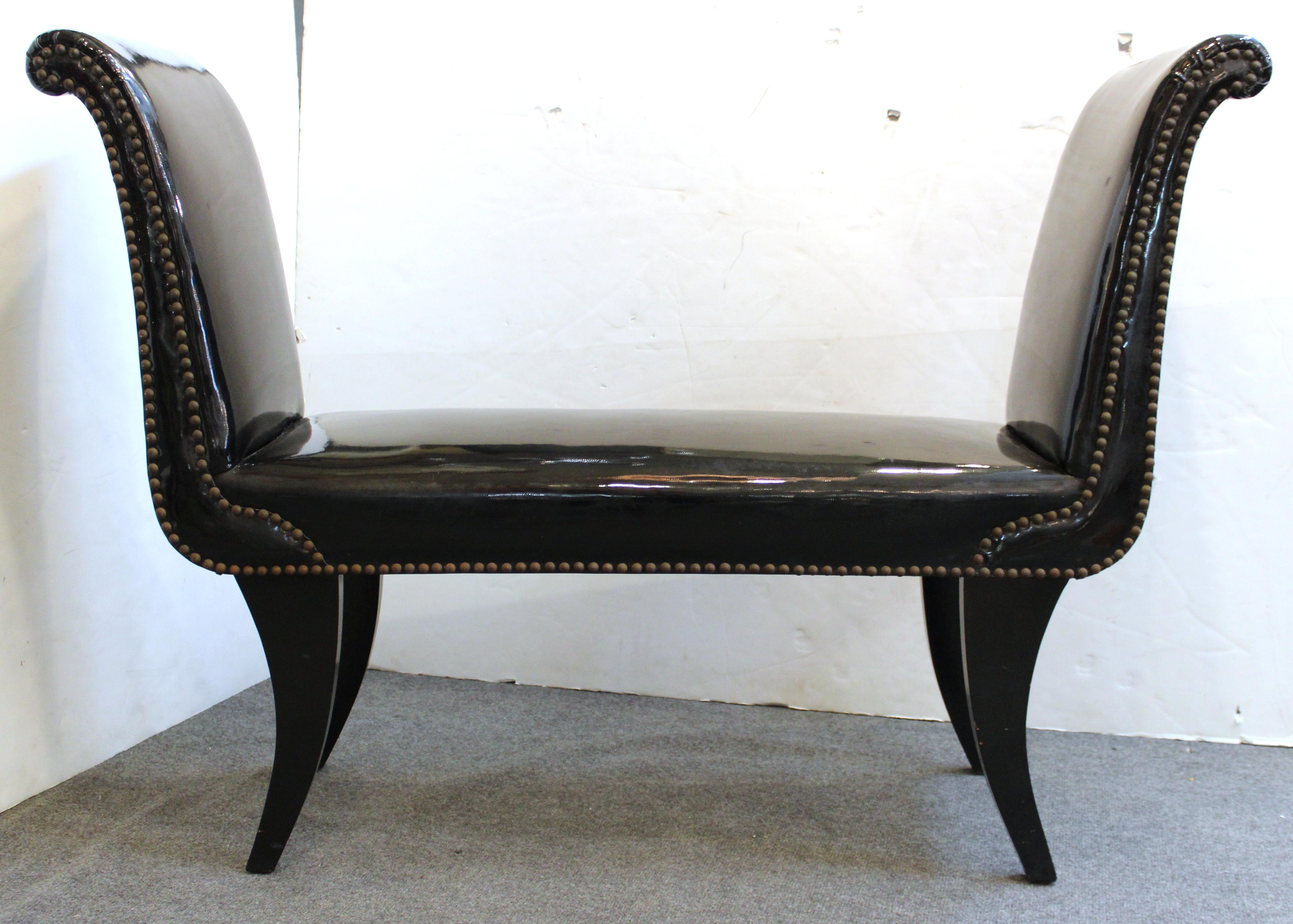 Modern Bench in Black Faux Leather Upholstery In Good Condition In New York, NY