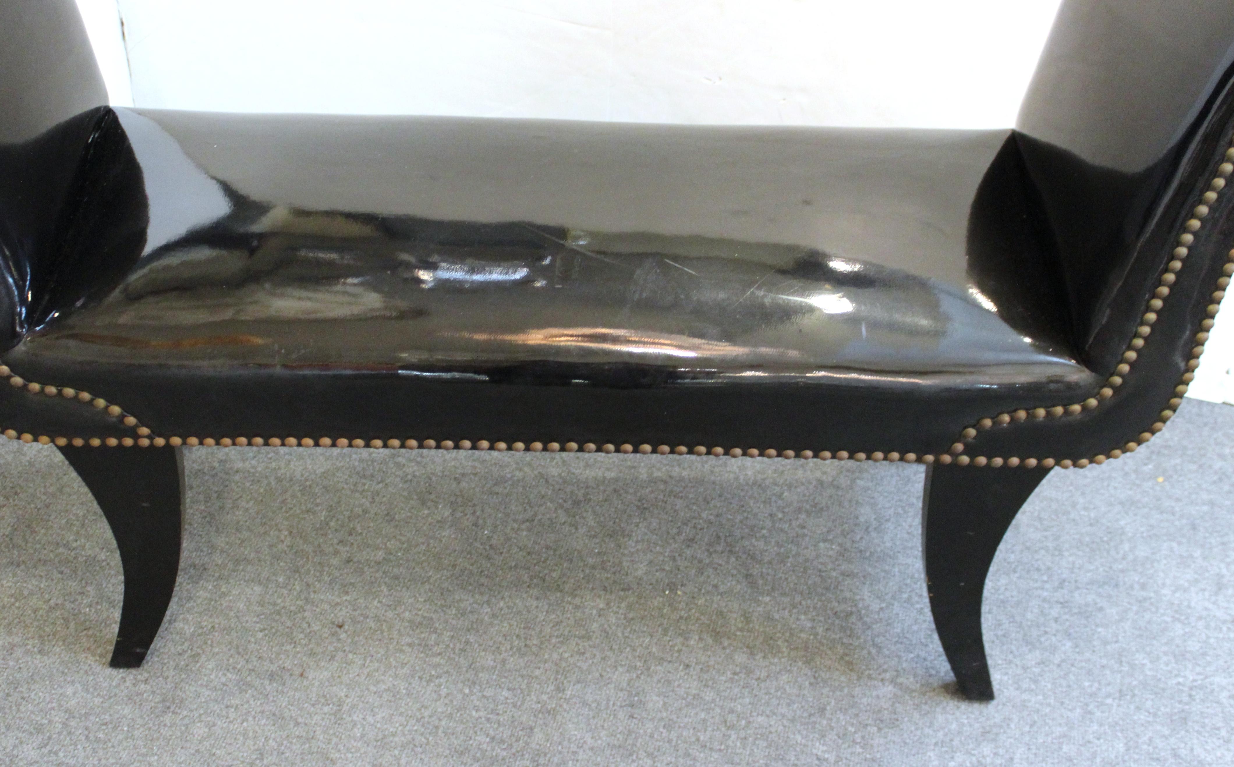 Modern Bench in Black Faux Leather Upholstery 3
