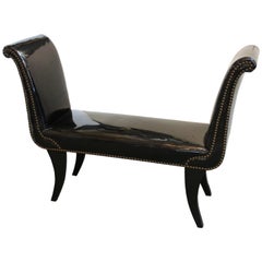Modern Bench in Black Faux Leather Upholstery
