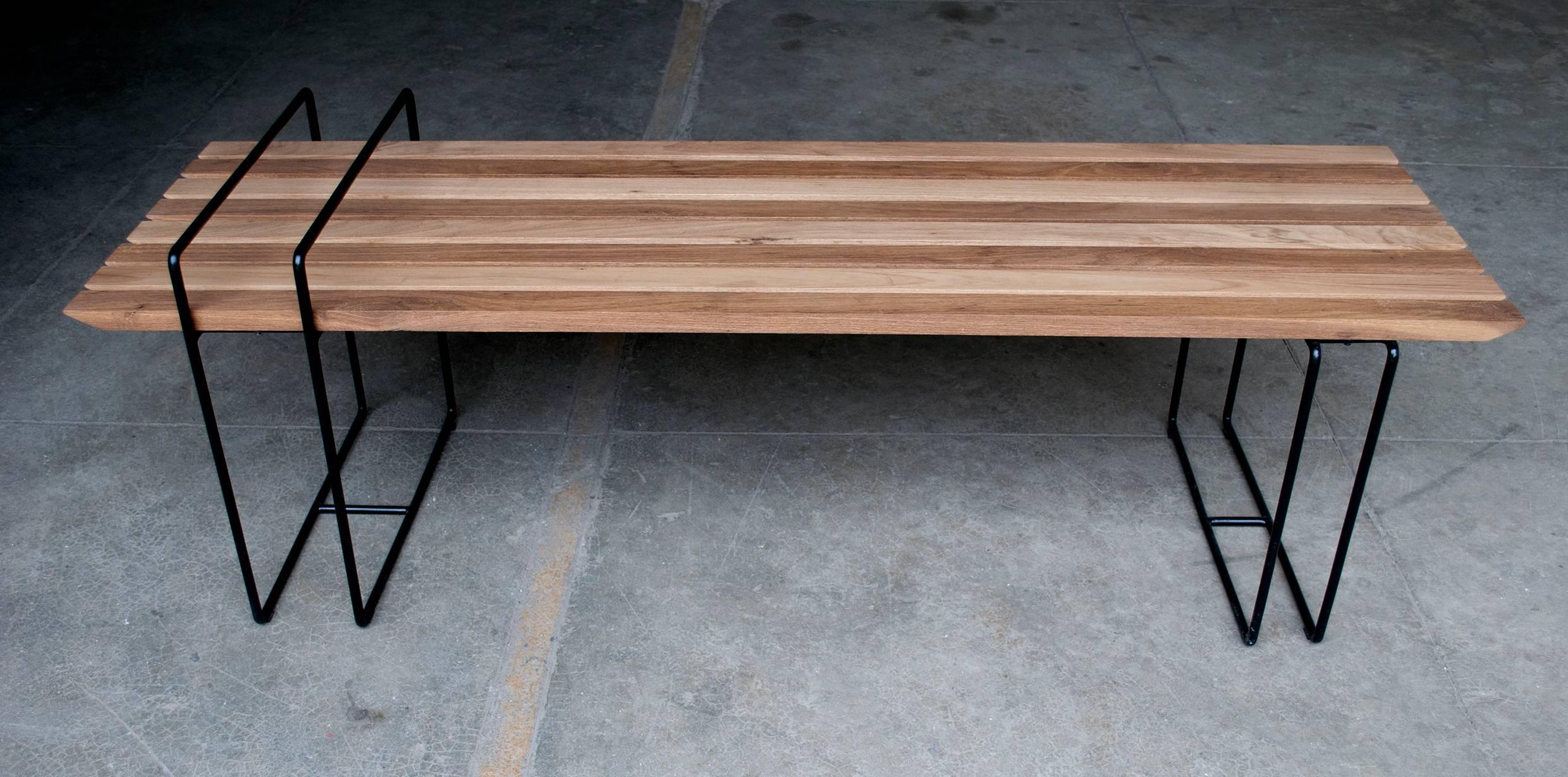 Minimalist Modern Bench in Iron and Solid Wood For Sale
