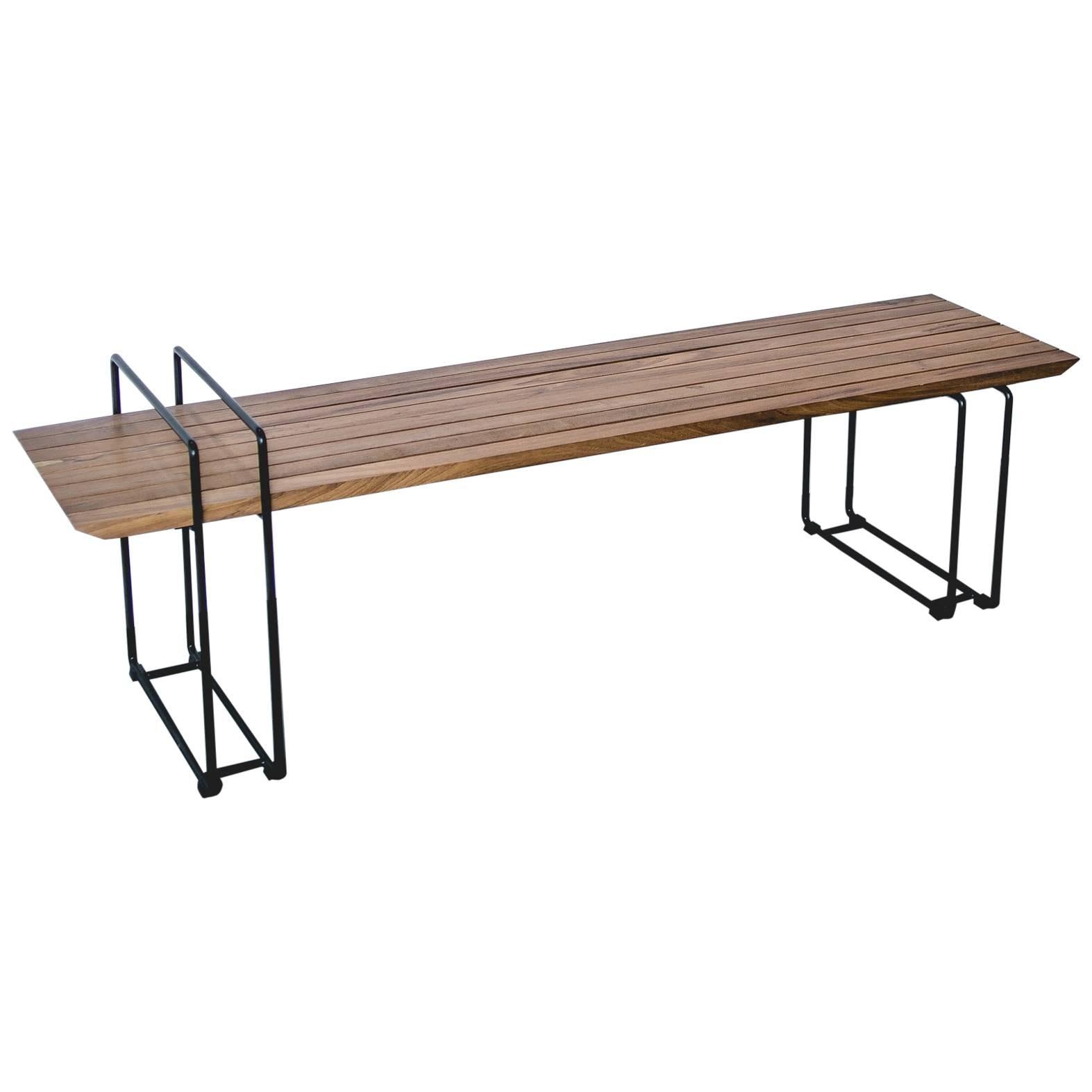 Modern Bench in Iron and Solid Wood For Sale