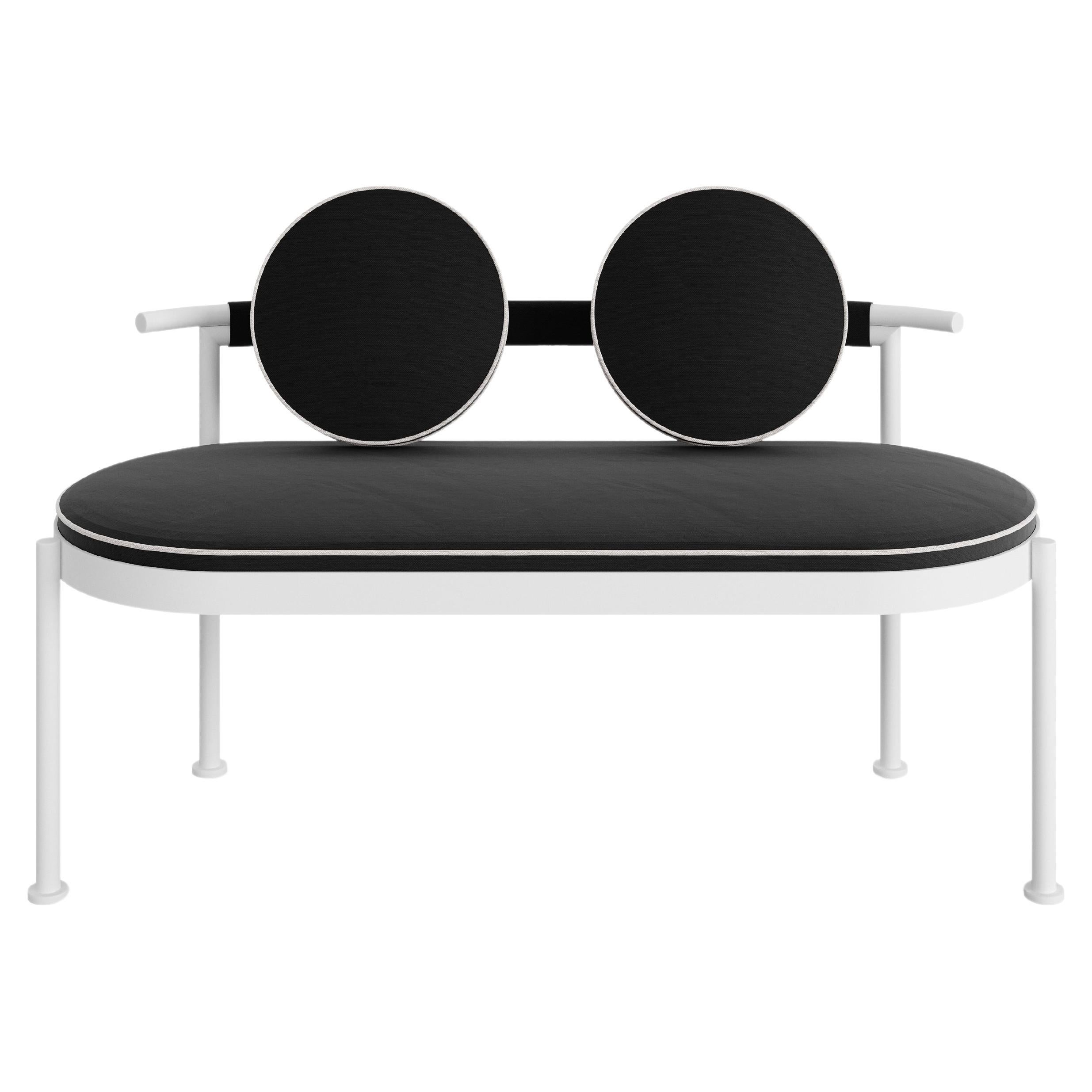 Bench with Back in Black Stainless Steel and Black Water-Resistant Fabric For Sale