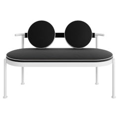 Black Steel Bench with Water-Resistant Fabric Backrest