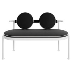 Banc avec dos en acier inoxydable noir et tissu résistant à l'eau noir