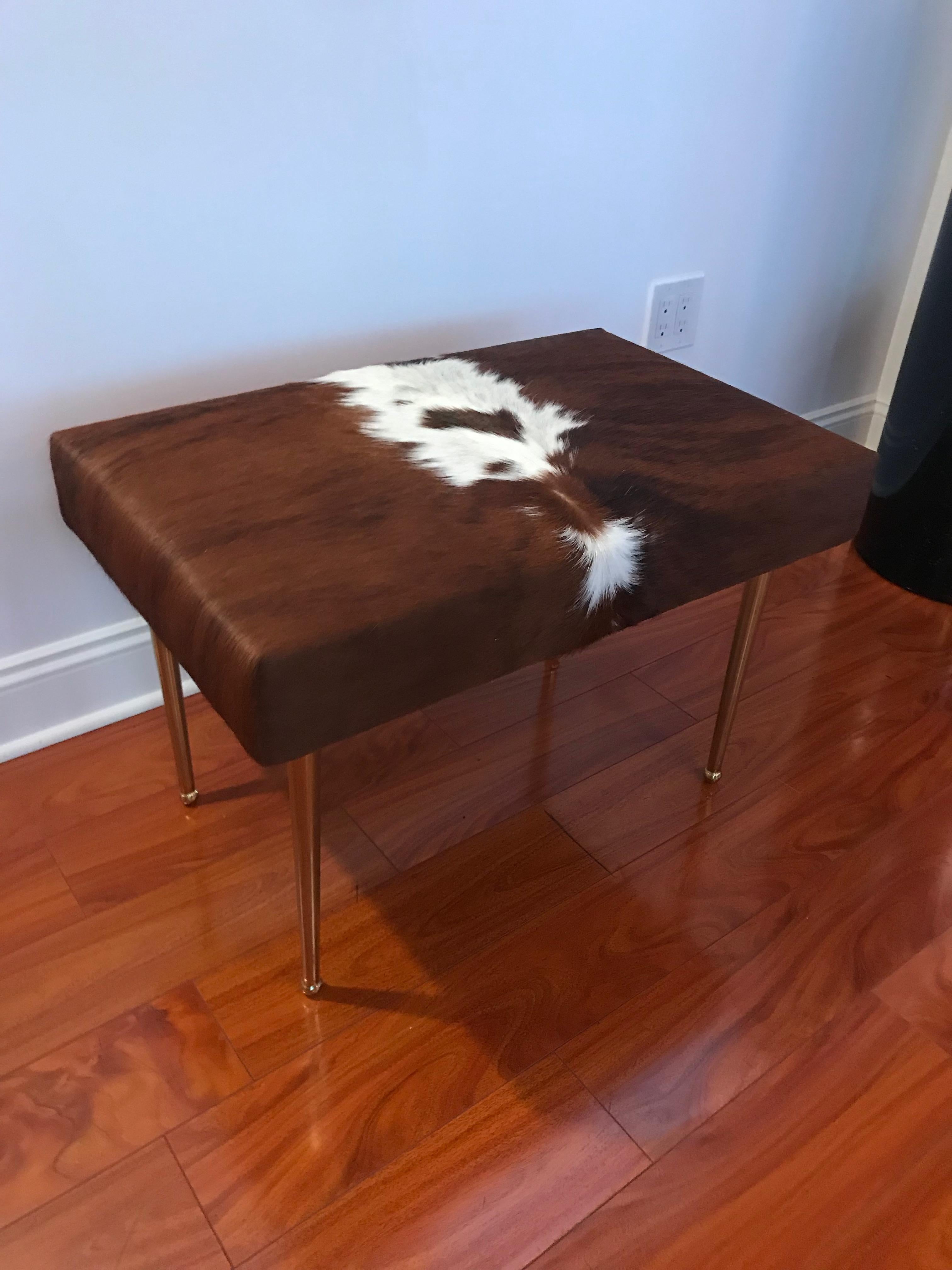 Modern Bench with Brass and Cow Hide 5