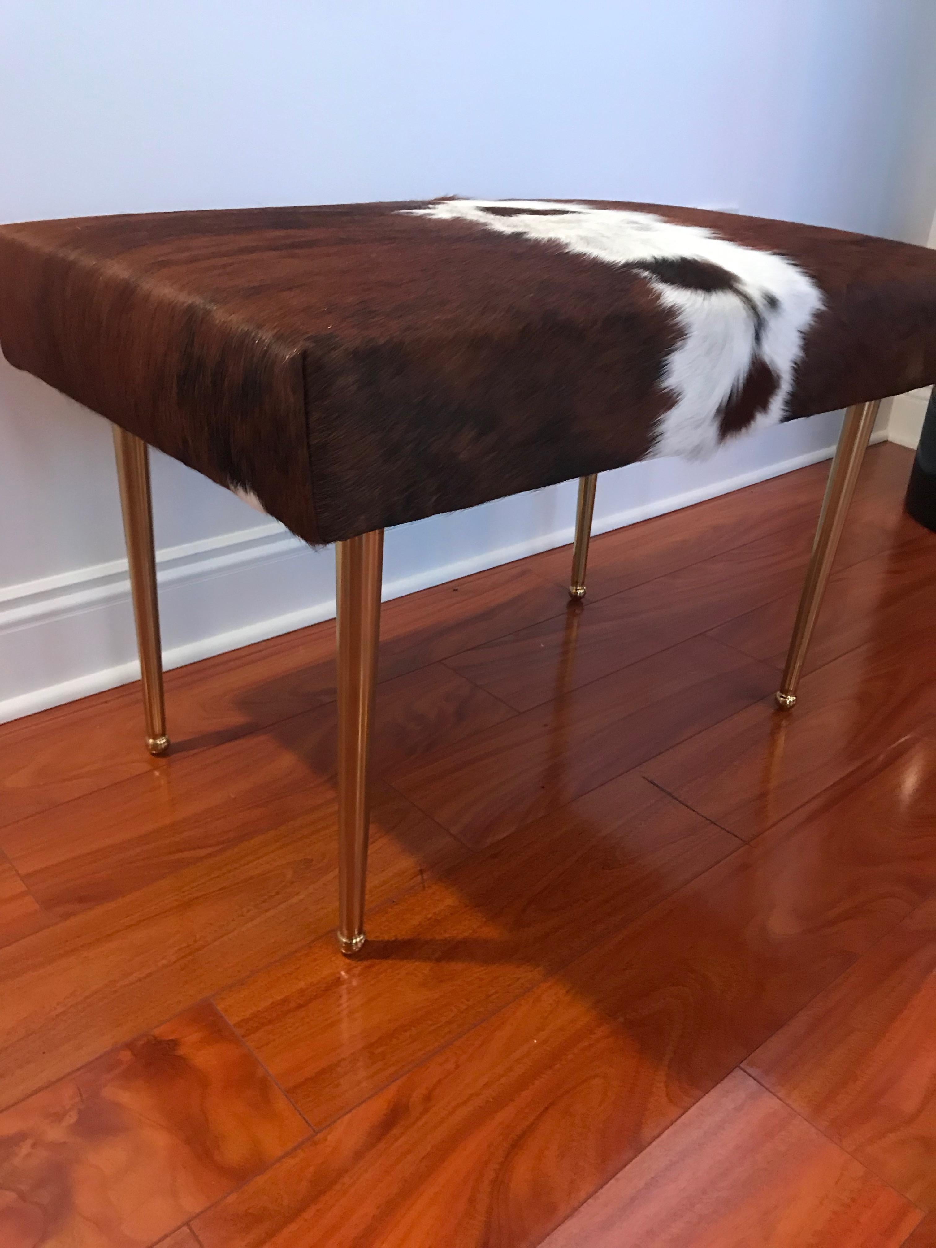 Modern Bench with Brass and Cow Hide 2