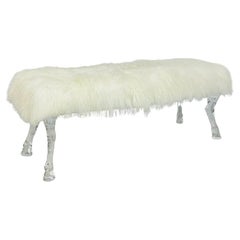 Modern Bench With Lucite Hooved Legs & Mongolian Fur Upholstery
