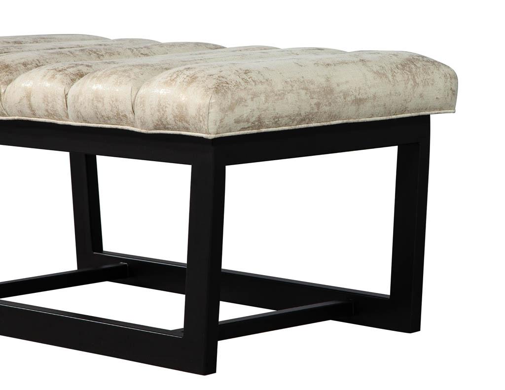 Contemporary Modern Bench with Sleek Metal Base and Channeled Top For Sale