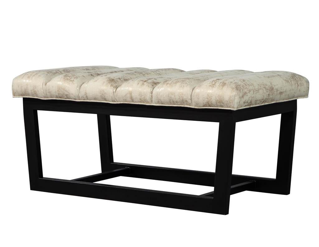 Modern Bench with Sleek Metal Base and Channeled Top For Sale 1