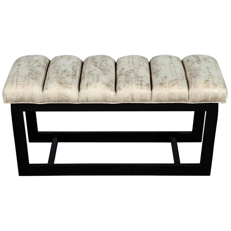 Modern Bench with Sleek Metal Base and Channeled Top For Sale