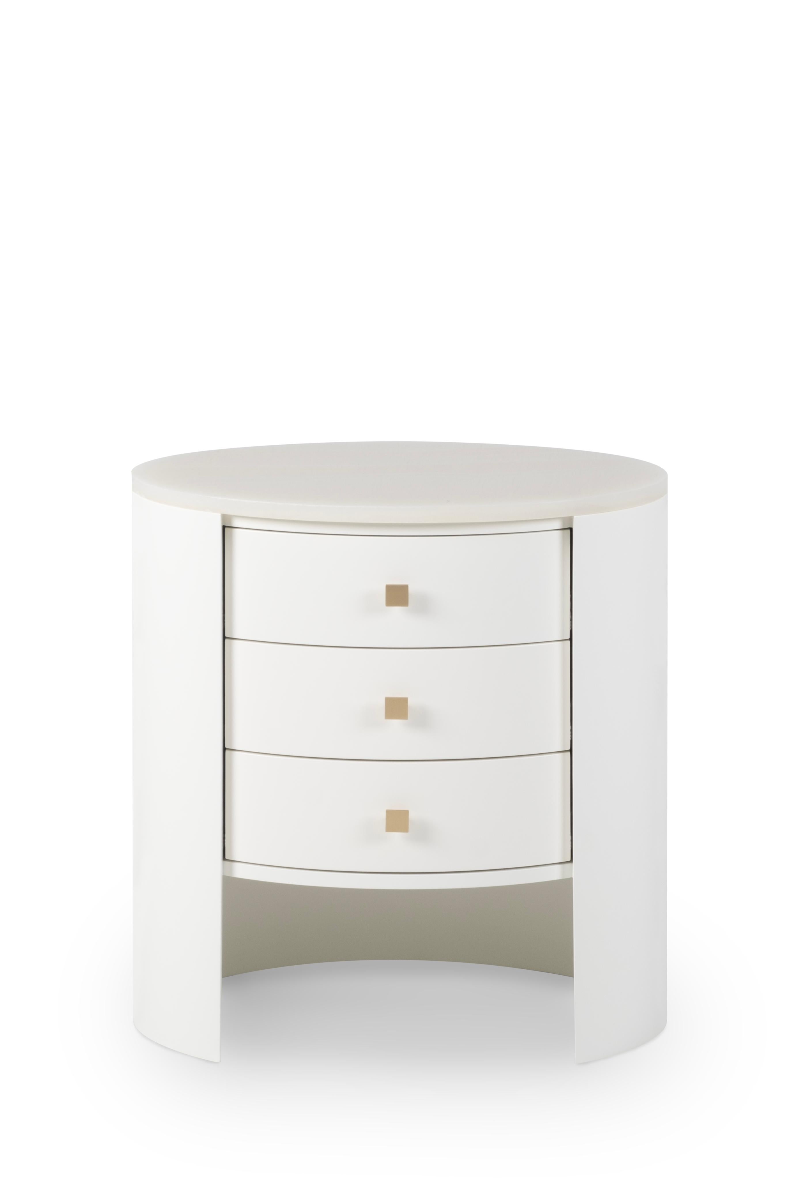 Portuguese Modern Bend Nightstand Bedside Table Onyx Brass, Handmade Portugal by Greenapple For Sale