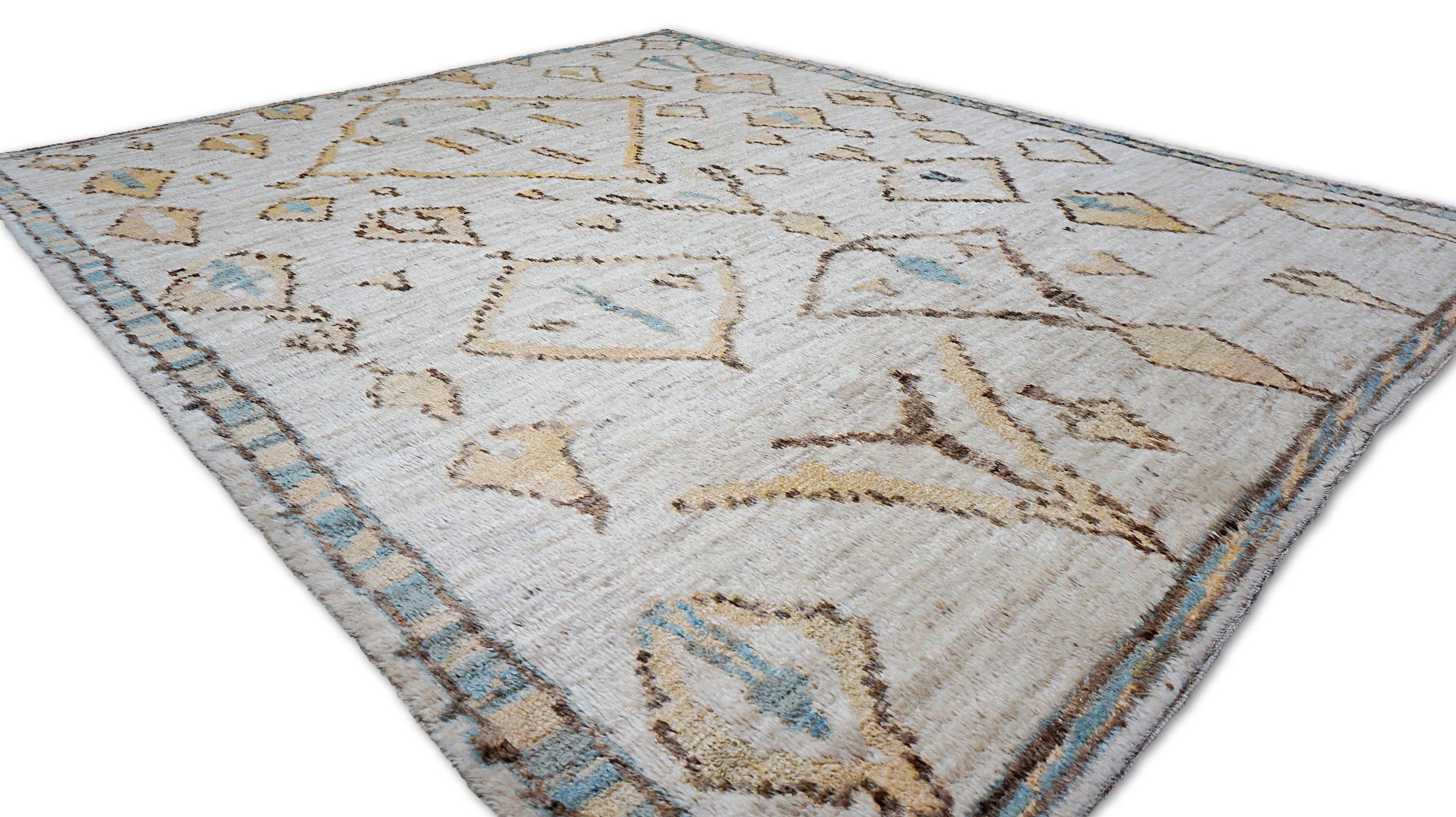 Noué à la main Tapis moderne en laine inspiré de Beni Ourain 9'4''x11'6'' en vente