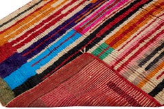 Marokkanischer, handgefertigter, mehrfarbiger, beigefarbener Beni Ourain-Wollteppich