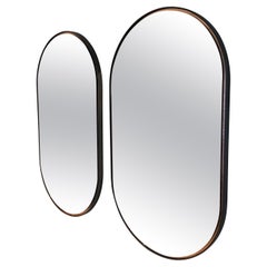Specchio moderno ovale in Wood Wood con dettaglio in foglie di rame