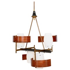 1960s Sculptural Bentwood and Brass Chandelier Style of Stilnovo Italy