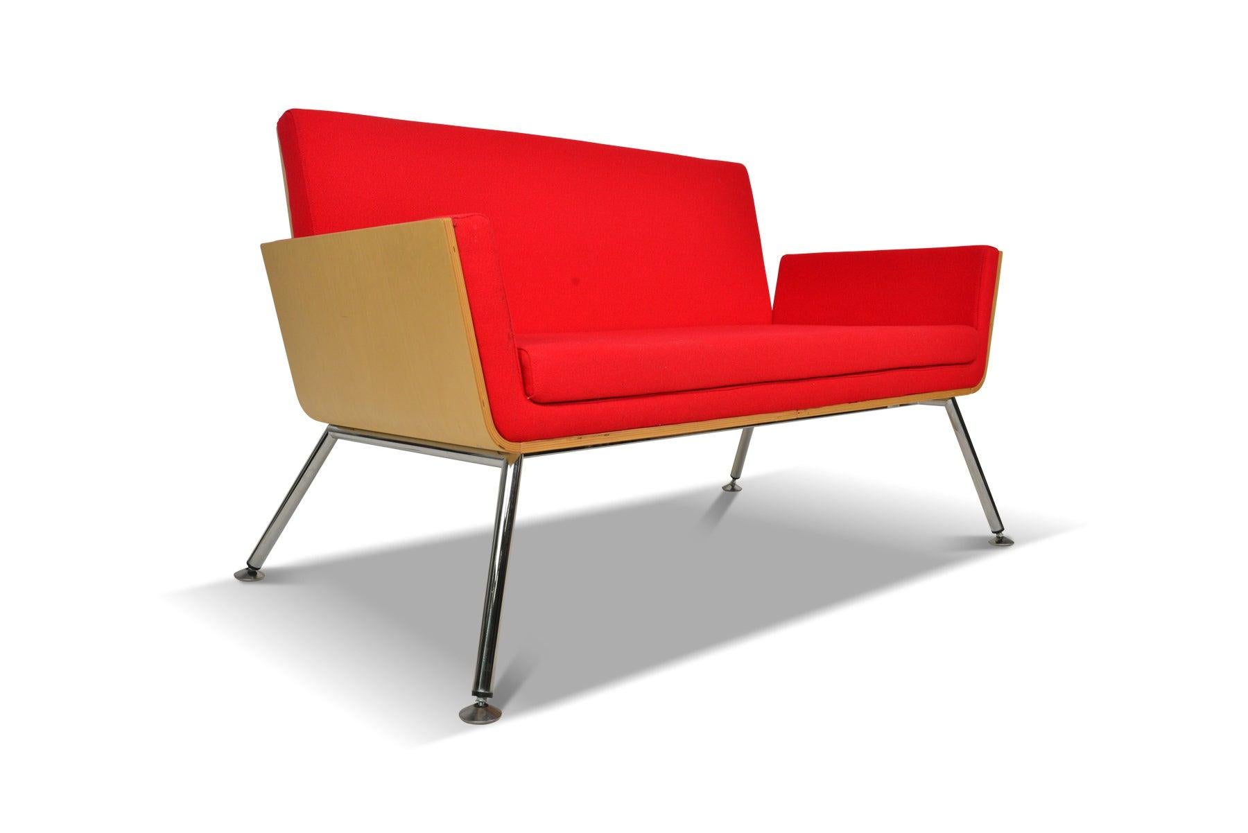 20th Century Modern Bentwood Loveseat in Red Wool For Sale