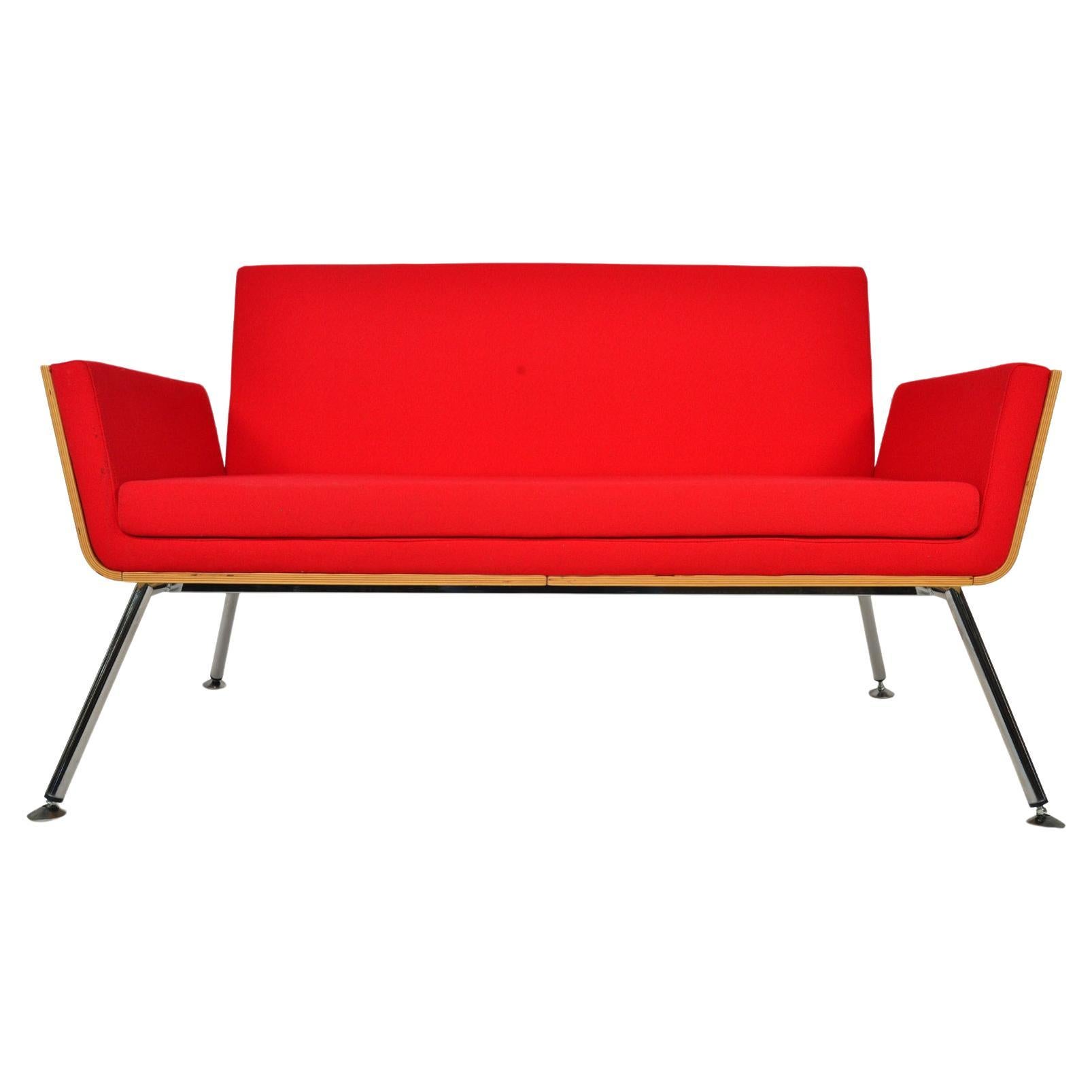 Modern Bentwood Loveseat in Red Wool For Sale